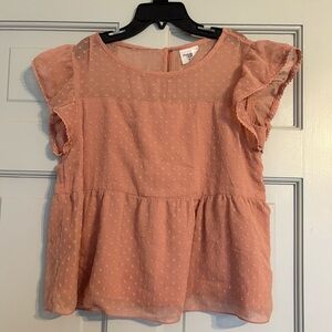 Abercrombie Kids Girls Peach Swiss Dot Ruffle Top Size 9/10